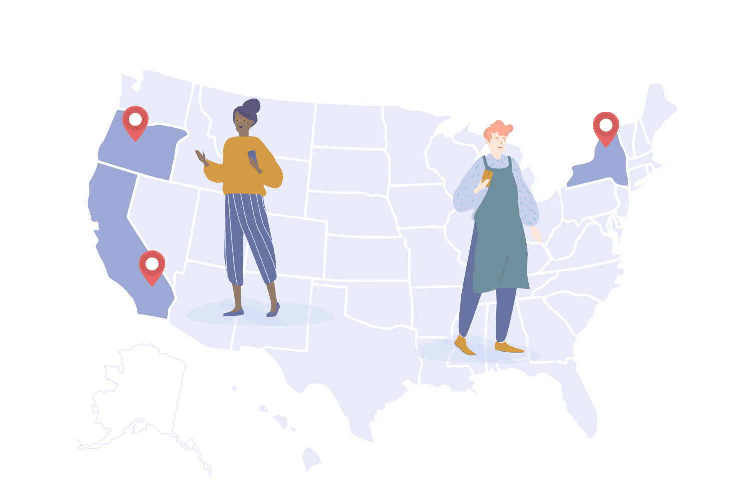People with phones on United States map
