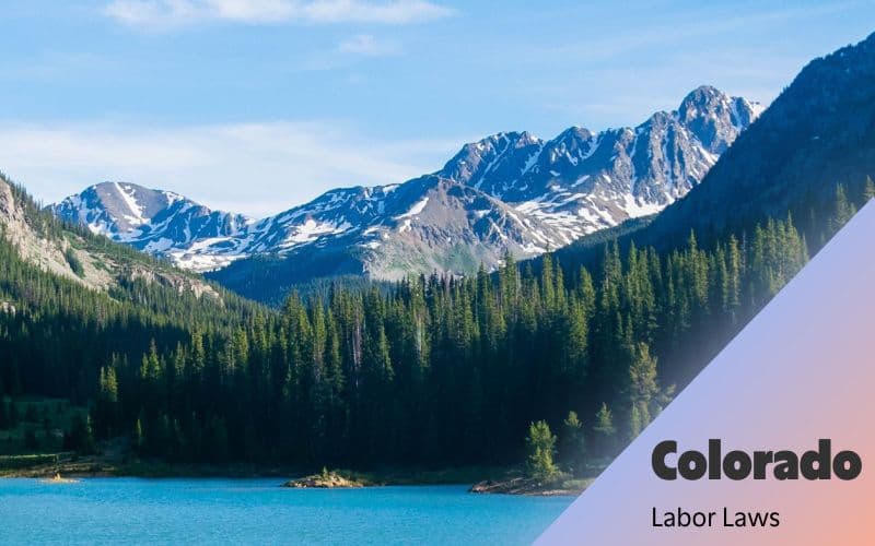 Colorado mountains with labor laws text overlay.