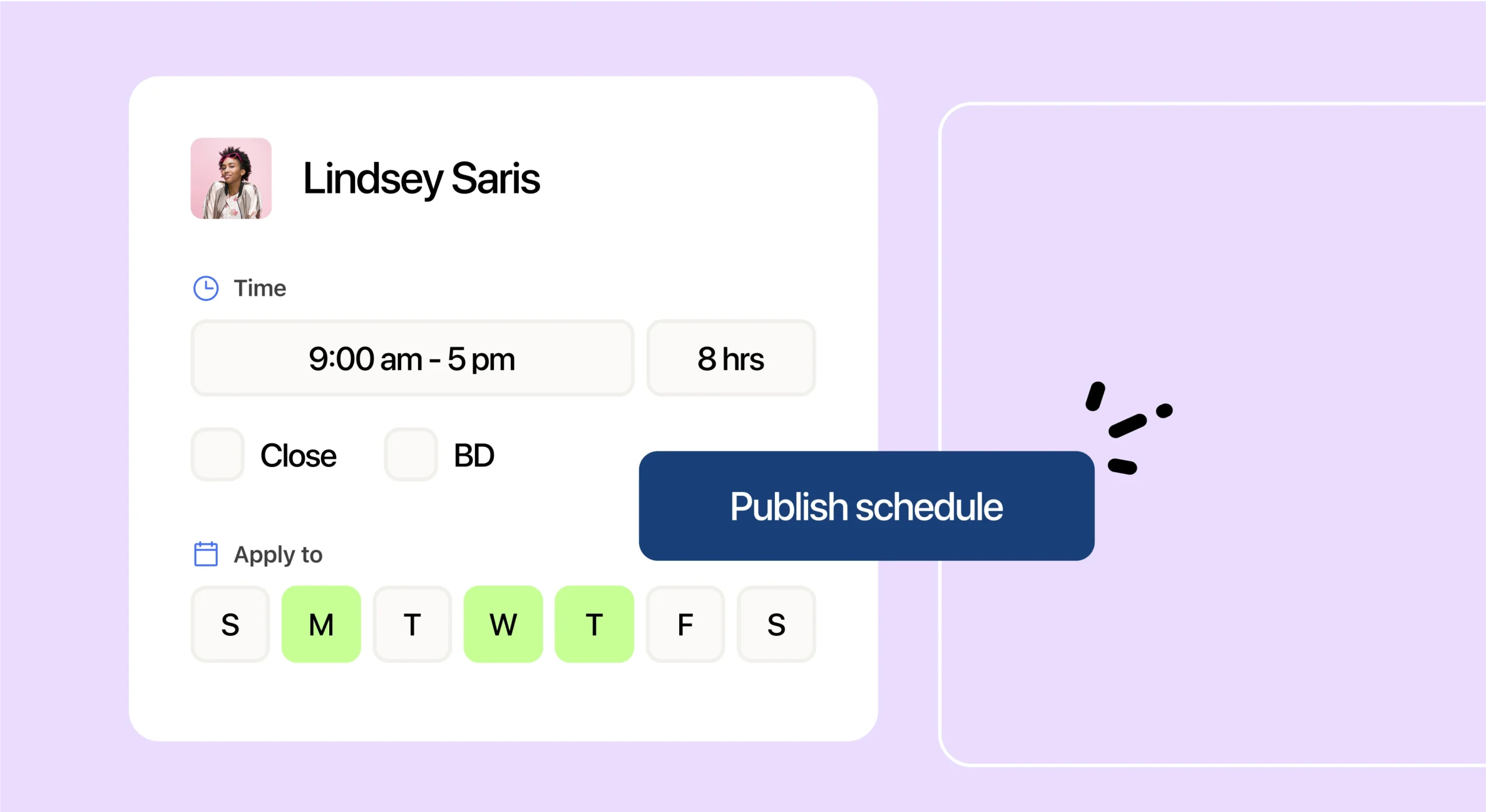 Weekly schedule setup with publish button